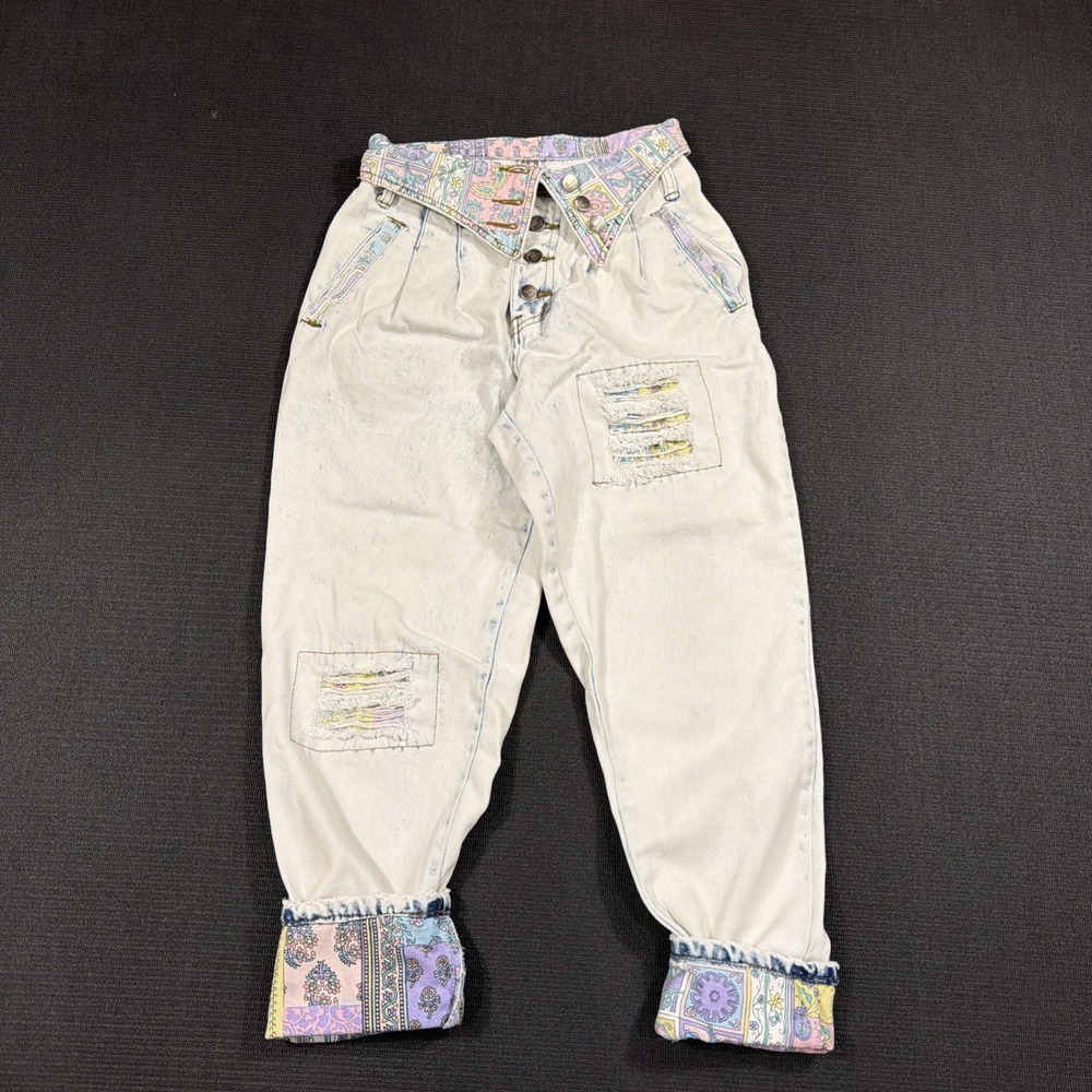 Traffic High Waisted Vintage Denim 1980s/90s  Fold Over Patchwork Jeans Size 5/6